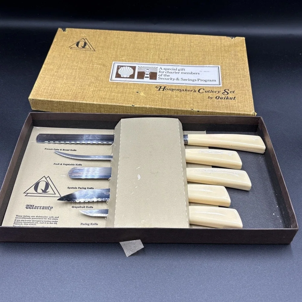 Vintage Quikut Homemaker's Cutlery Knife Set Pairing, Spatula, , Bread NOS Read